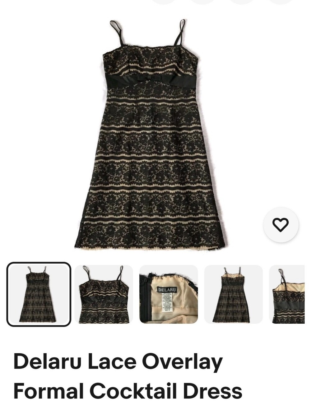 Delaru formal dress black lace floral size 10 NWT beige under strapless …